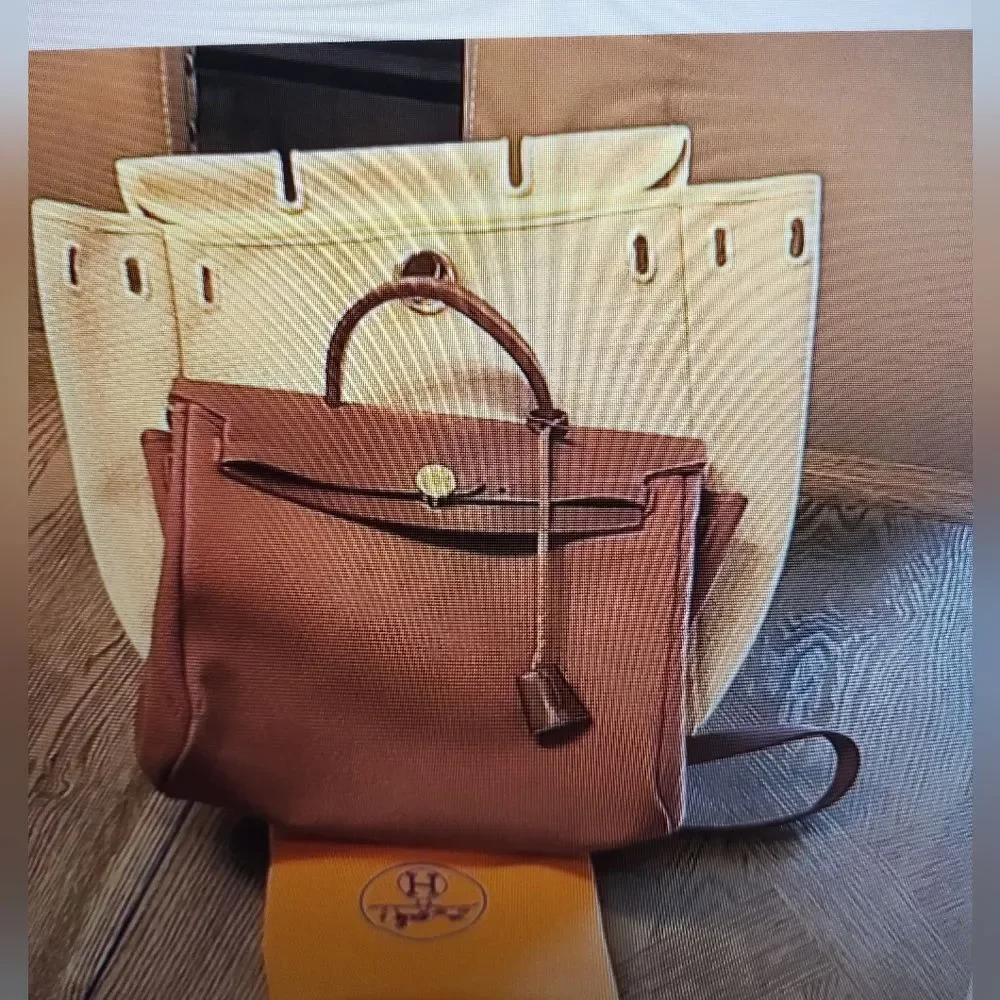 Hermes Herbag Backpack 2 Bags In 1 Brown Canvas And Leather Backpack/Handbag